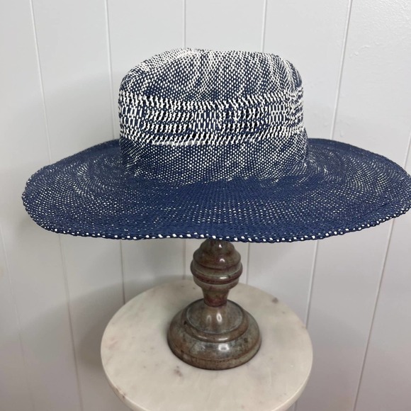 Scoop NYC Navy and White Deauville Continental Woven Summer Hat SZ One Size - Picture 5 of 8